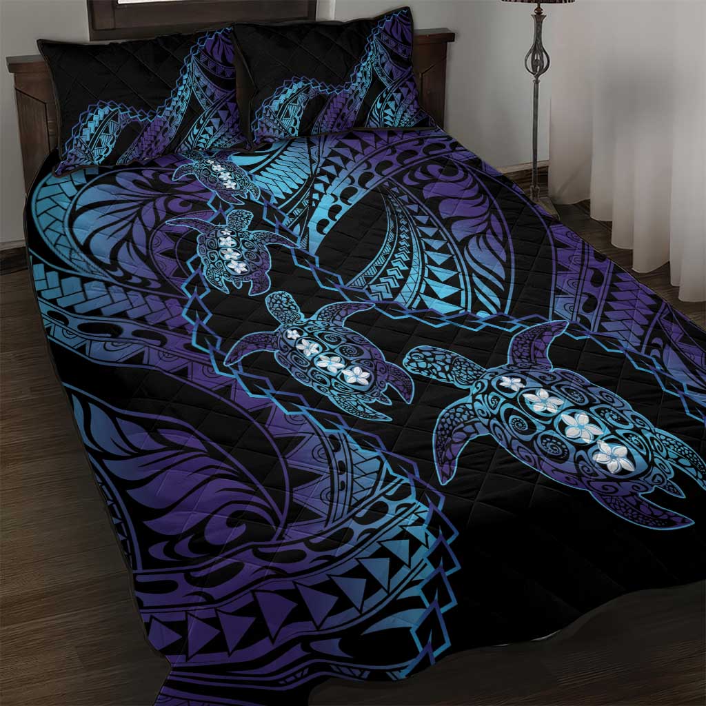 Polynesia Sea Turtle Day Quilt Bed Set Tribal Honu Plumeria Polynesian Pattern LT14 Purple - Polynesian Pride