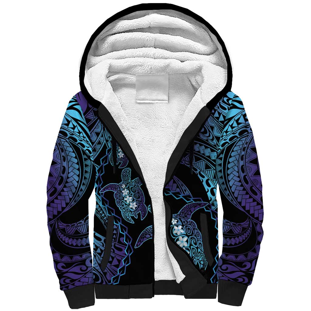 Polynesia Sea Turtle Day Sherpa Hoodie Tribal Honu Plumeria Polynesian Pattern LT14 Unisex Purple - Polynesian Pride
