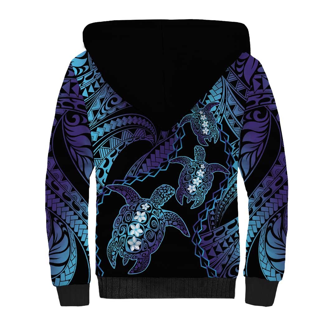 Polynesia Sea Turtle Day Sherpa Hoodie Tribal Honu Plumeria Polynesian Pattern LT14 - Polynesian Pride