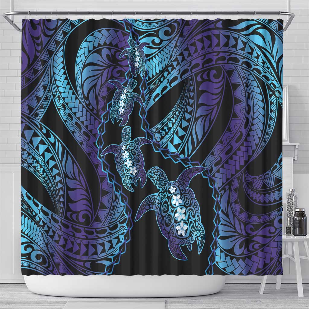 Polynesia Sea Turtle Day Shower Curtain Tribal Honu Plumeria Polynesian Pattern