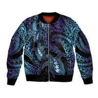 Polynesia Sea Turtle Day Sleeve Zip Bomber Jacket Tribal Honu Plumeria Polynesian Pattern