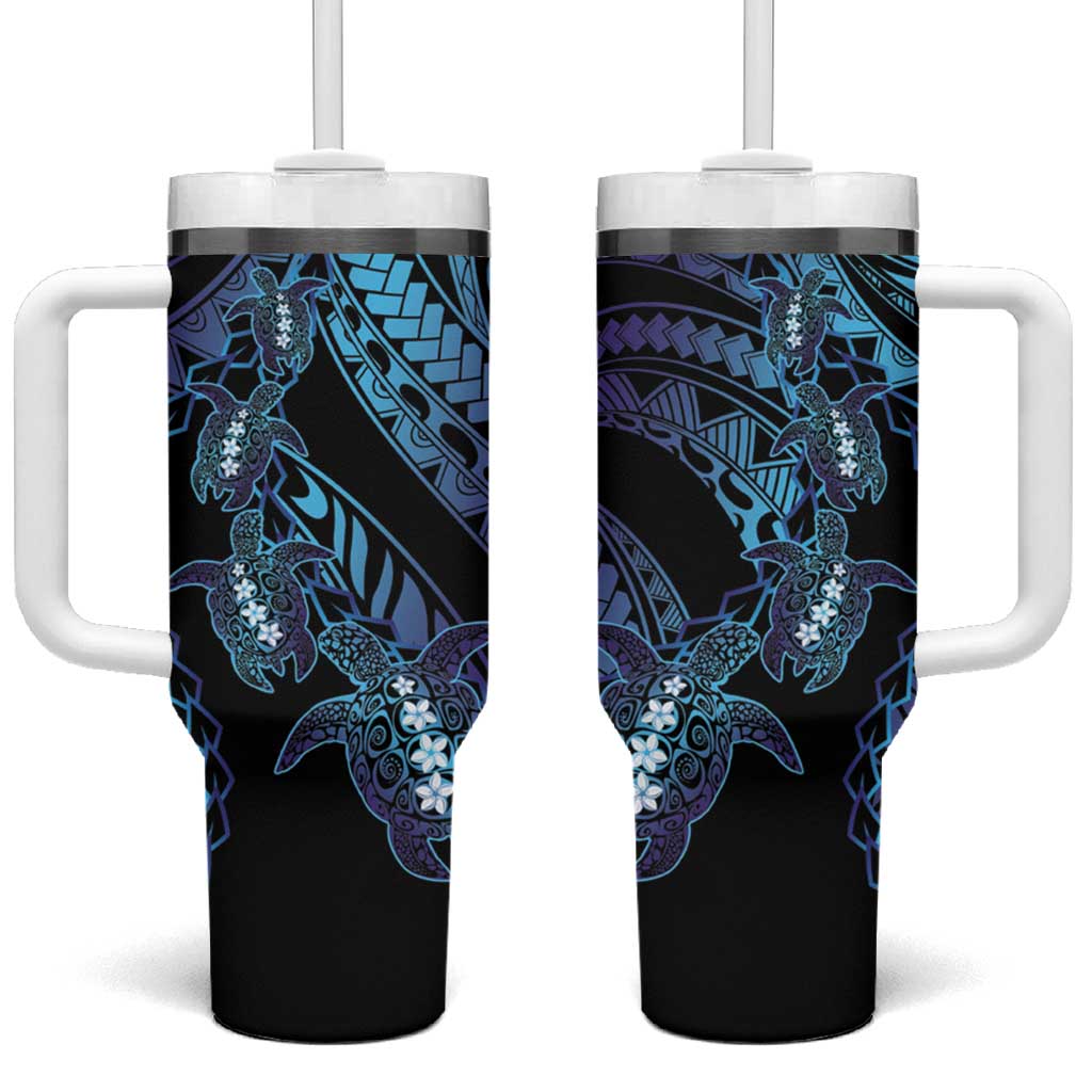 Polynesia Sea Turtle Day Tumbler With Handle Tribal Honu Plumeria Polynesian Pattern