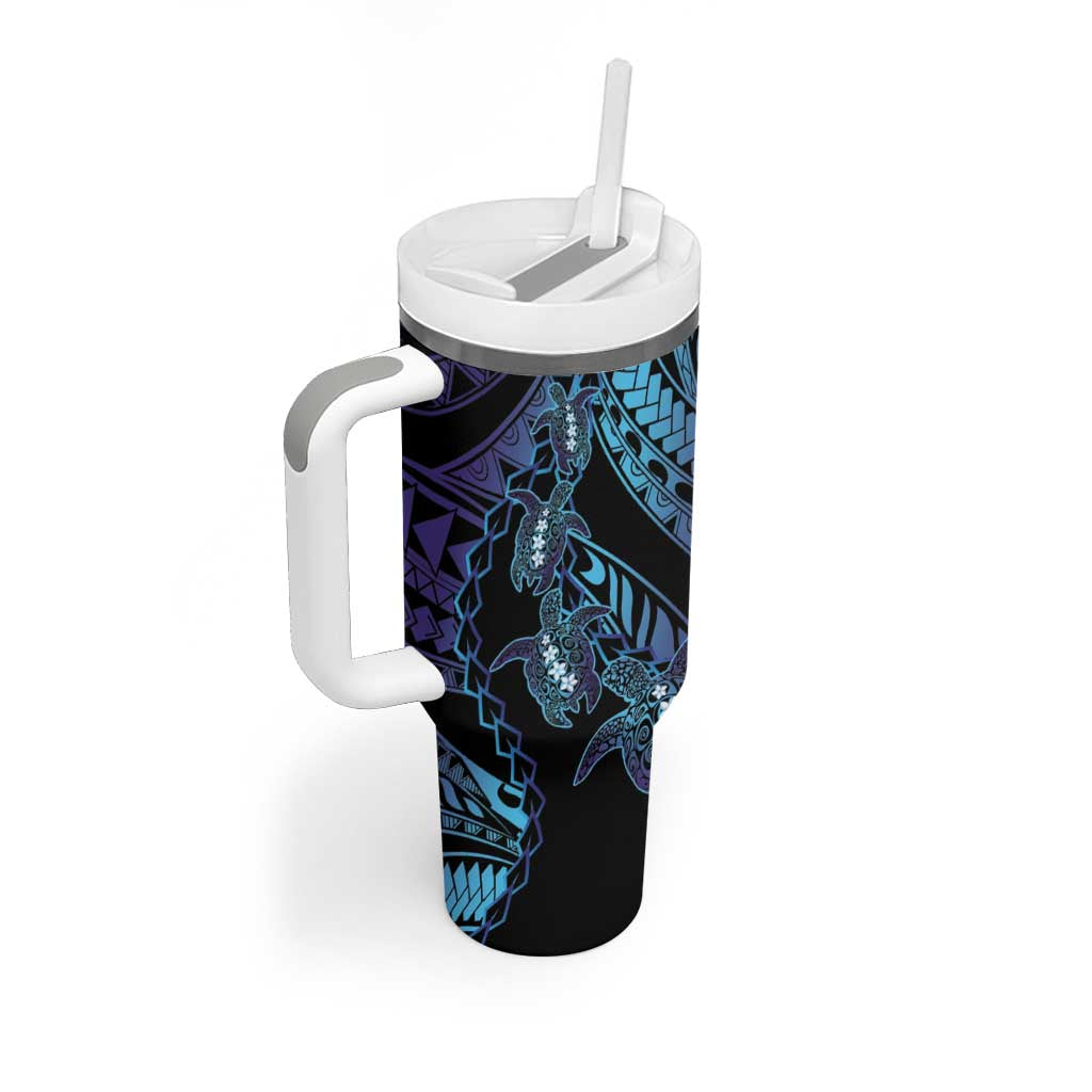 Polynesia Sea Turtle Day Tumbler With Handle Tribal Honu Plumeria Polynesian Pattern