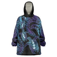 Polynesia Sea Turtle Day Wearable Blanket Hoodie Tribal Honu Plumeria Polynesian Pattern LT14 One Size Purple - Polynesian Pride