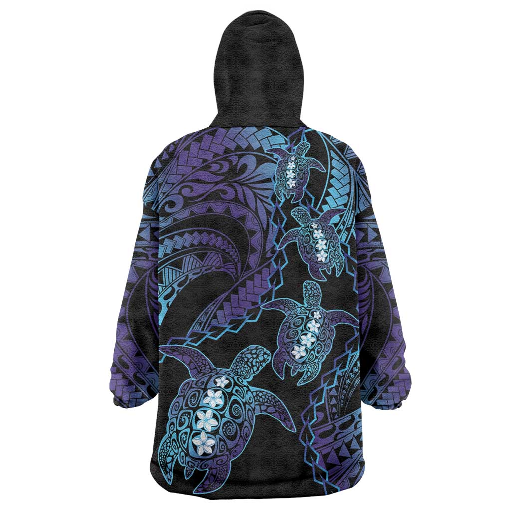 Polynesia Sea Turtle Day Wearable Blanket Hoodie Tribal Honu Plumeria Polynesian Pattern LT14 - Polynesian Pride
