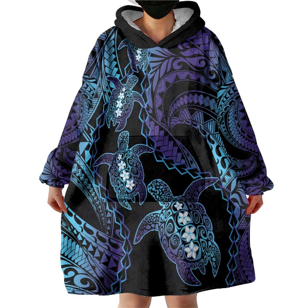 Polynesia Sea Turtle Day Wearable Blanket Hoodie Tribal Honu Plumeria Polynesian Pattern LT14 - Polynesian Pride