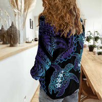 Polynesia Sea Turtle Day Women Casual Shirt Tribal Honu Plumeria Polynesian Pattern