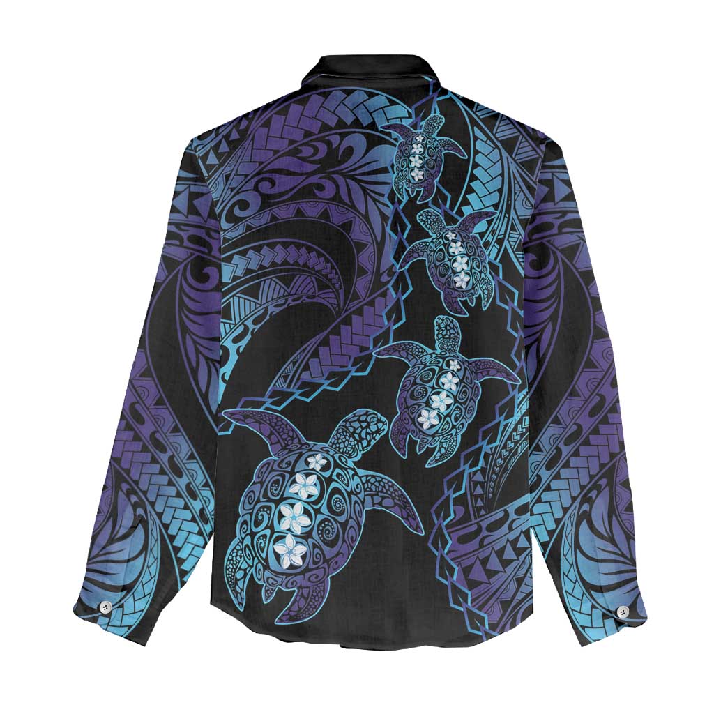 Polynesia Sea Turtle Day Women Casual Shirt Tribal Honu Plumeria Polynesian Pattern