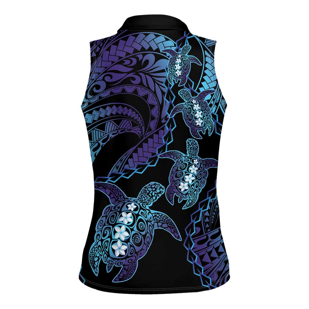 Polynesia Sea Turtle Day Women Sleeveless Polo Shirt Tribal Honu Plumeria Polynesian Pattern