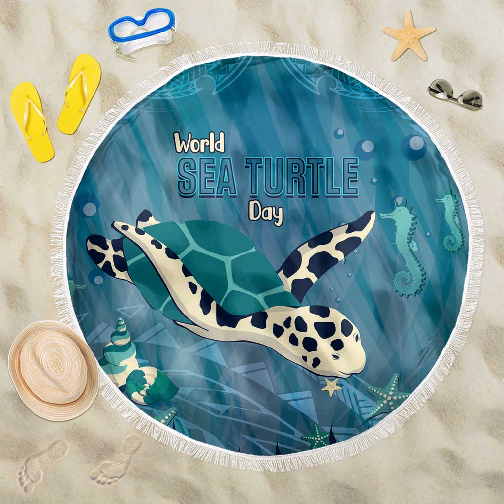 World Sea Turtle Day Polynesia Beach Blanket Go With The Flow LT14 One Size 150cm Cyan - Polynesian Pride