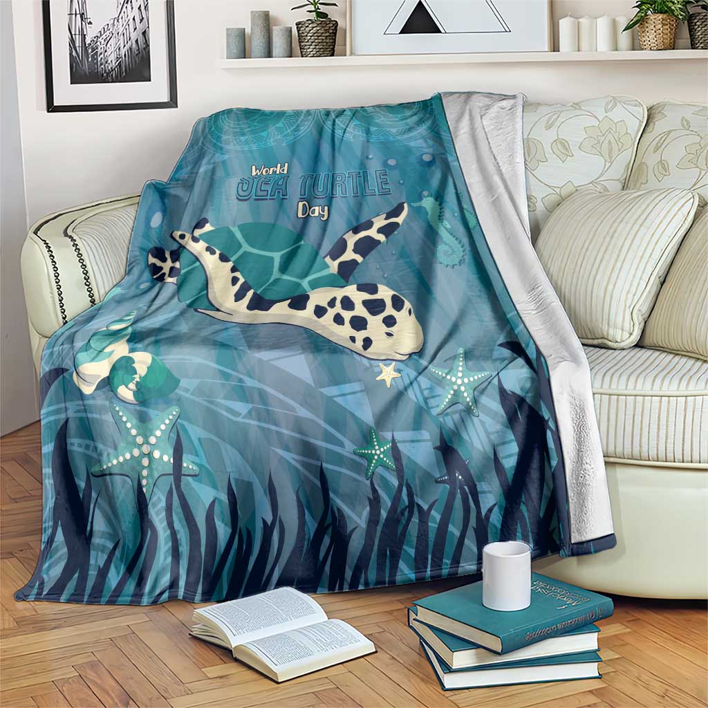 World Sea Turtle Day Polynesia Blanket Go With The Flow LT14 Cyan - Polynesian Pride