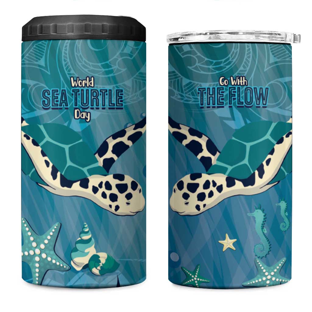 World Sea Turtle Day Polynesia 4 in 1 Can Cooler Tumbler Go With The Flow LT14 One Size: 16 oz Cyan - Polynesian Pride