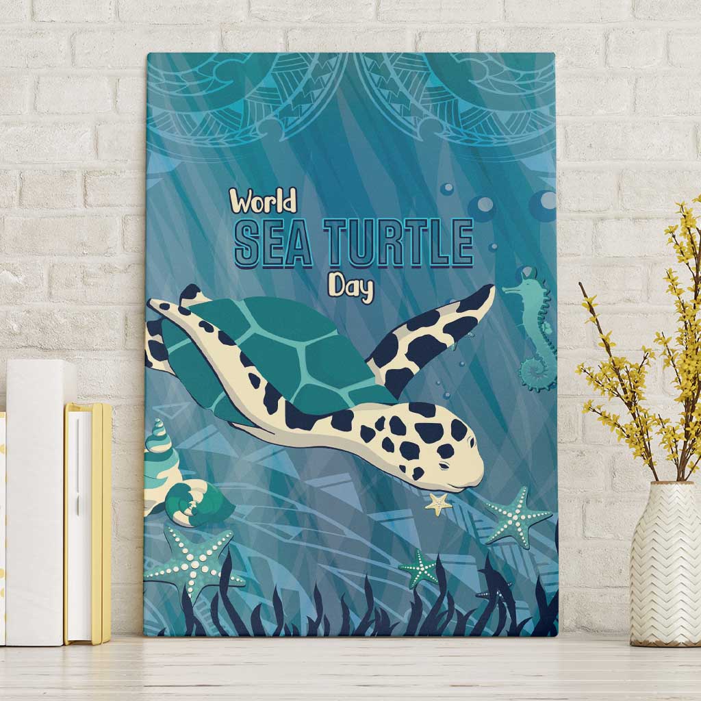 World Sea Turtle Day Polynesia Canvas Wall Art Go With The Flow LT14 Without Frame Cyan - Polynesian Pride