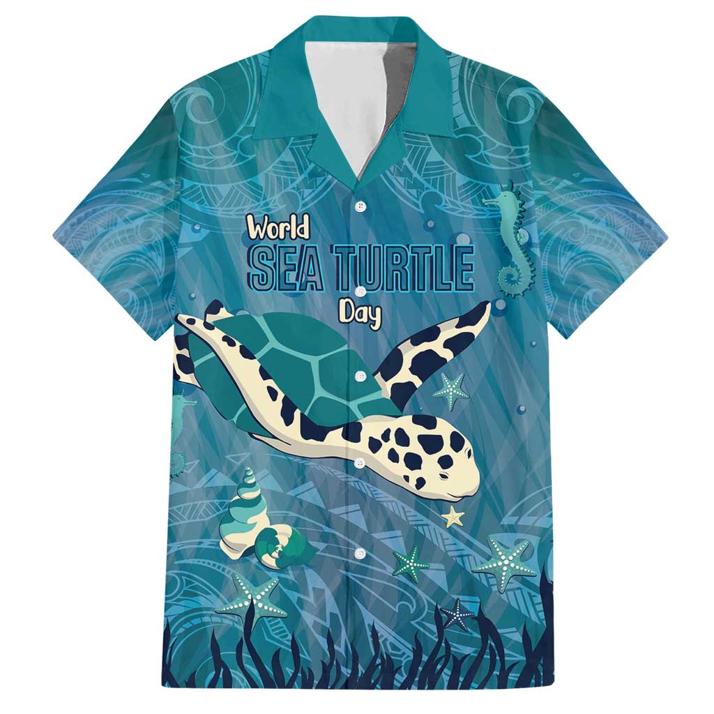World Sea Turtle Day Polynesia Family Matching Short Sleeve Bodycon Dress and Hawaiian Shirt Go With The Flow