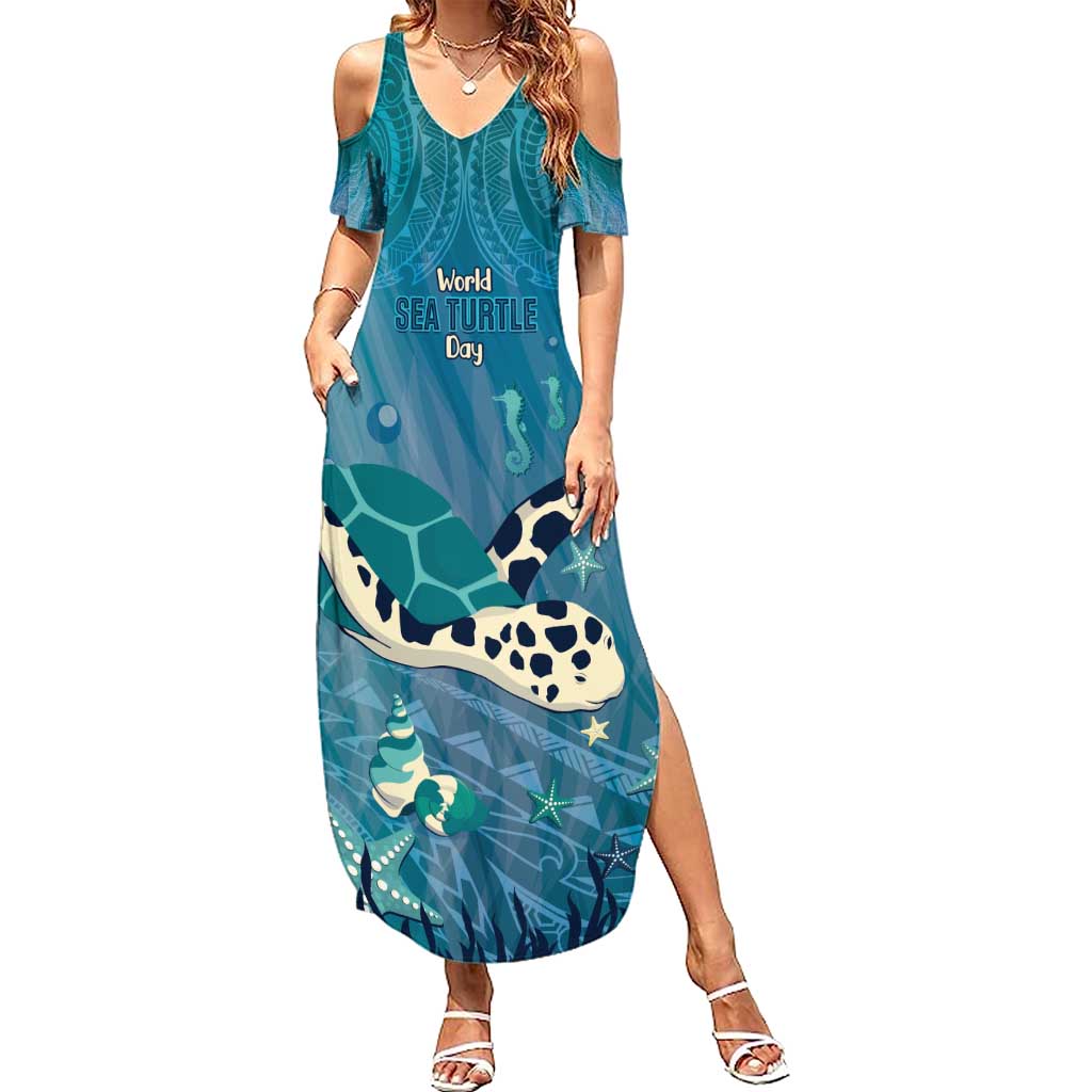 World Sea Turtle Day Polynesia Family Matching Summer Maxi Dress and Hawaiian Shirt Go With The Flow