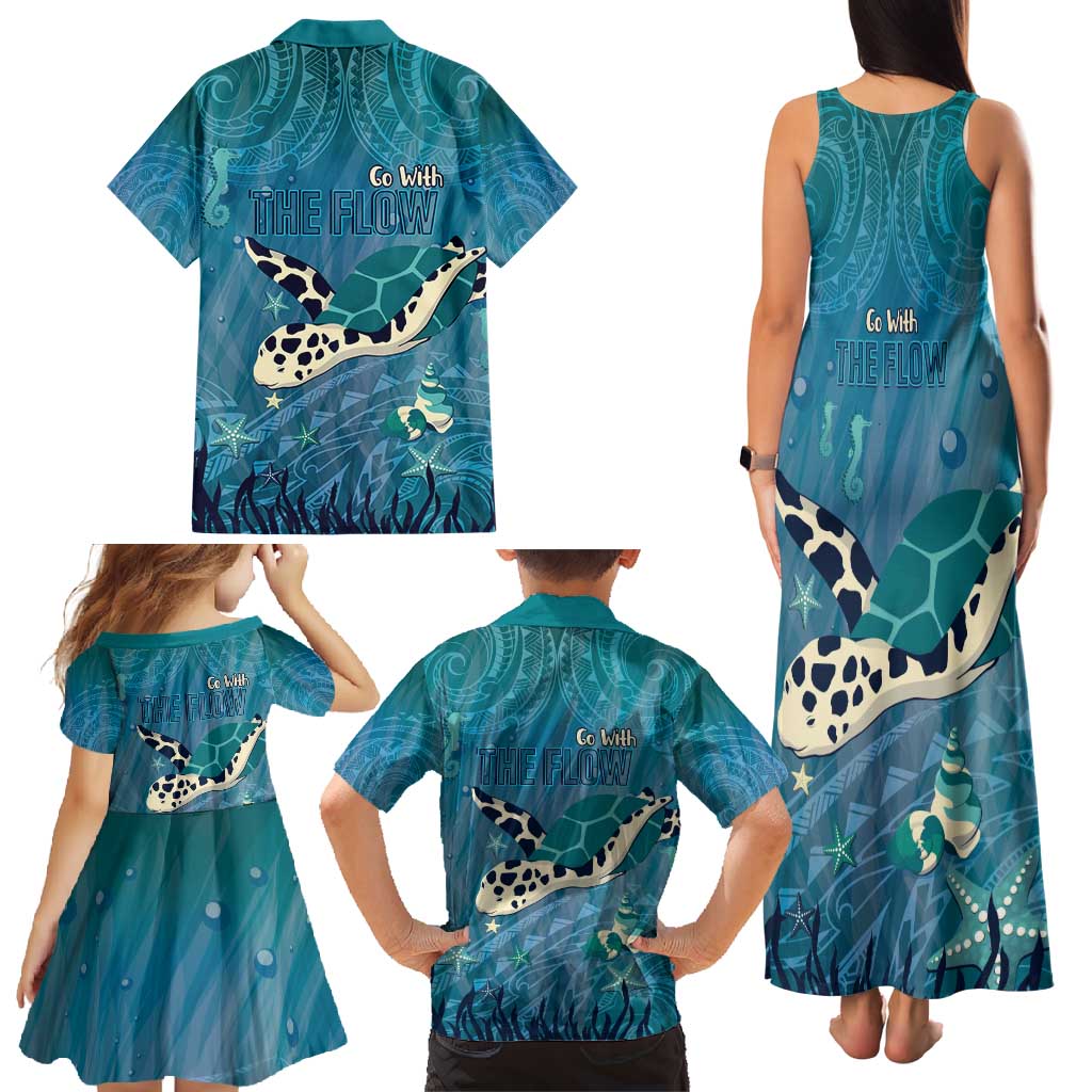 World Sea Turtle Day Polynesia Family Matching Tank Maxi Dress and Hawaiian Shirt Go With The Flow