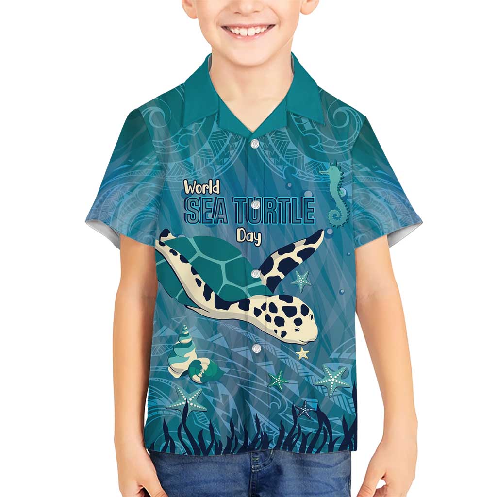 World Sea Turtle Day Polynesia Kid Hawaiian Shirt Go With The Flow LT14 Kid Cyan - Polynesian Pride