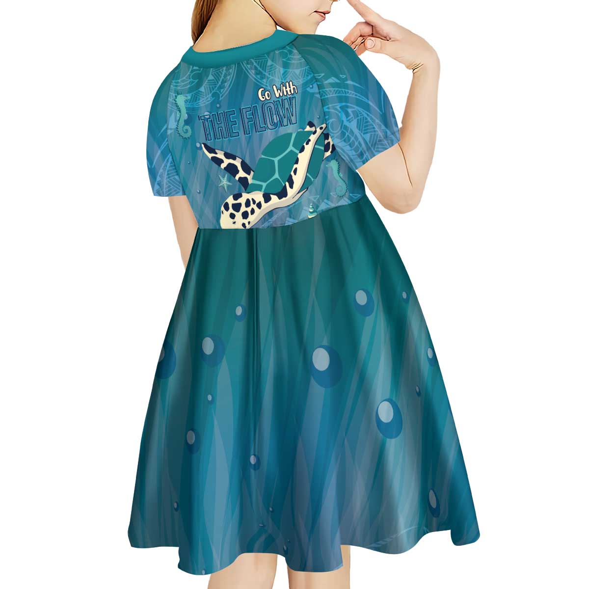 World Sea Turtle Day Polynesia Kid Short Sleeve Dress Go With The Flow LT14 - Polynesian Pride