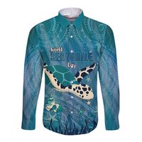 World Sea Turtle Day Polynesia Long Sleeve Button Shirt Go With The Flow LT14 Unisex Cyan - Polynesian Pride