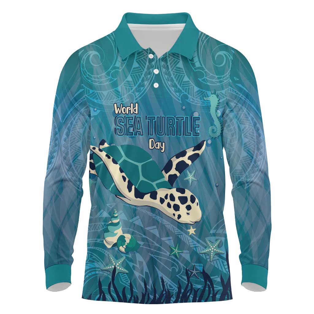 World Sea Turtle Day Polynesia Long Sleeve Polo Shirt Go With The Flow