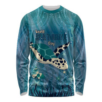World Sea Turtle Day Polynesia Long Sleeve Shirt Go With The Flow LT14 Unisex Cyan - Polynesian Pride