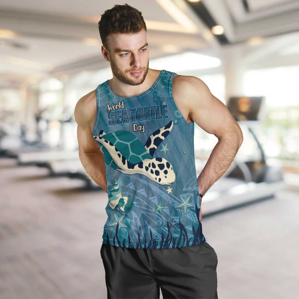 World Sea Turtle Day Polynesia Men Tank Top Go With The Flow LT14 Cyan - Polynesian Pride