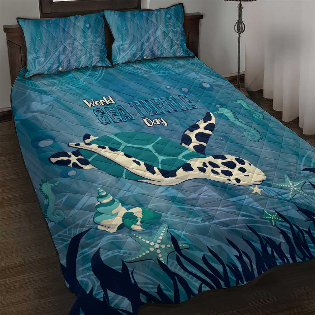 World Sea Turtle Day Polynesia Quilt Bed Set Go With The Flow LT14 Cyan - Polynesian Pride