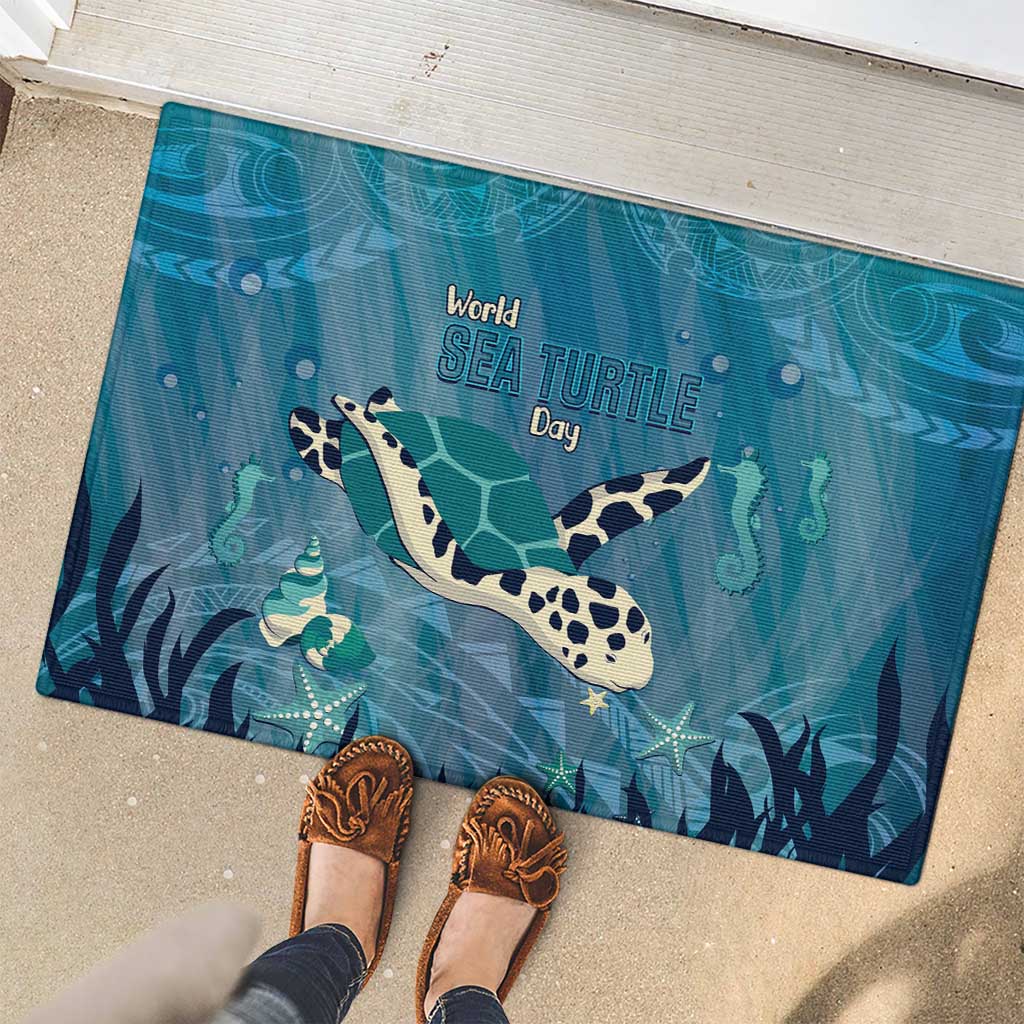 World Sea Turtle Day Polynesia Rubber Doormat Go With The Flow LT14 - Polynesian Pride