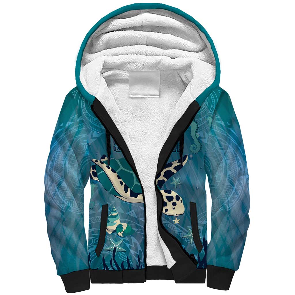 World Sea Turtle Day Polynesia Sherpa Hoodie Go With The Flow LT14 Unisex Cyan - Polynesian Pride