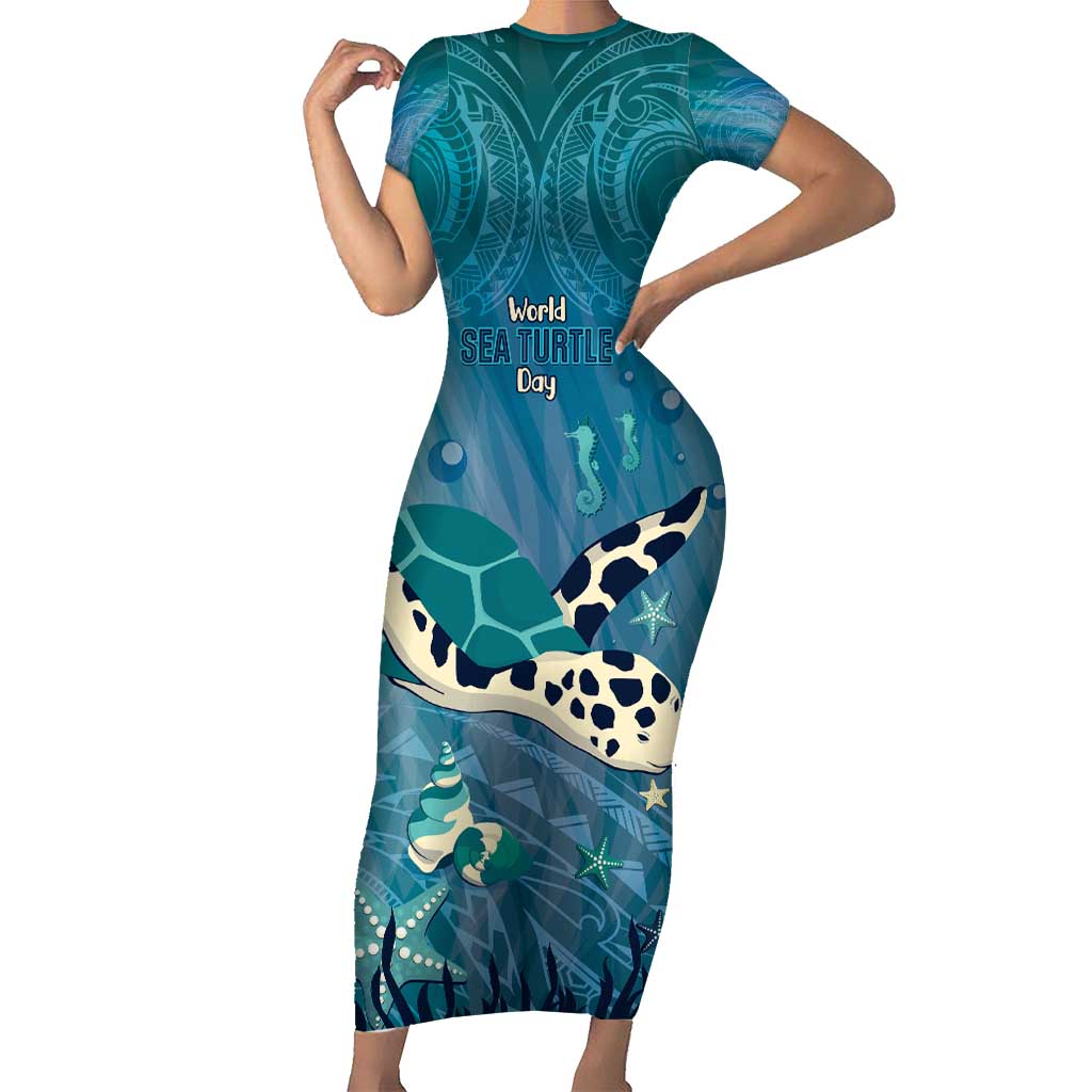 World Sea Turtle Day Polynesia Short Sleeve Bodycon Dress Go With The Flow