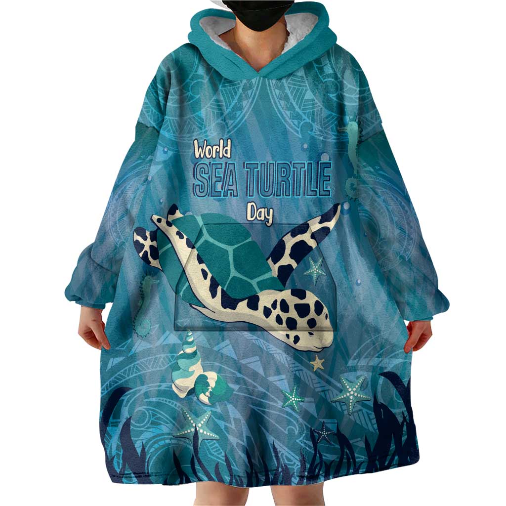 World Sea Turtle Day Polynesia Wearable Blanket Hoodie Go With The Flow LT14 - Polynesian Pride