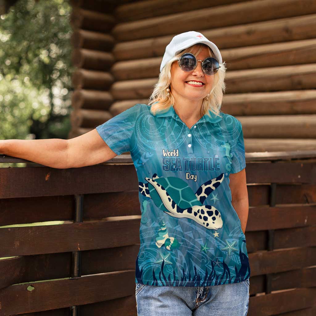 World Sea Turtle Day Polynesia Women Polo Shirt Go With The Flow