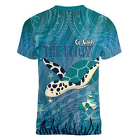 World Sea Turtle Day Polynesia Women V-Neck T-Shirt Go With The Flow