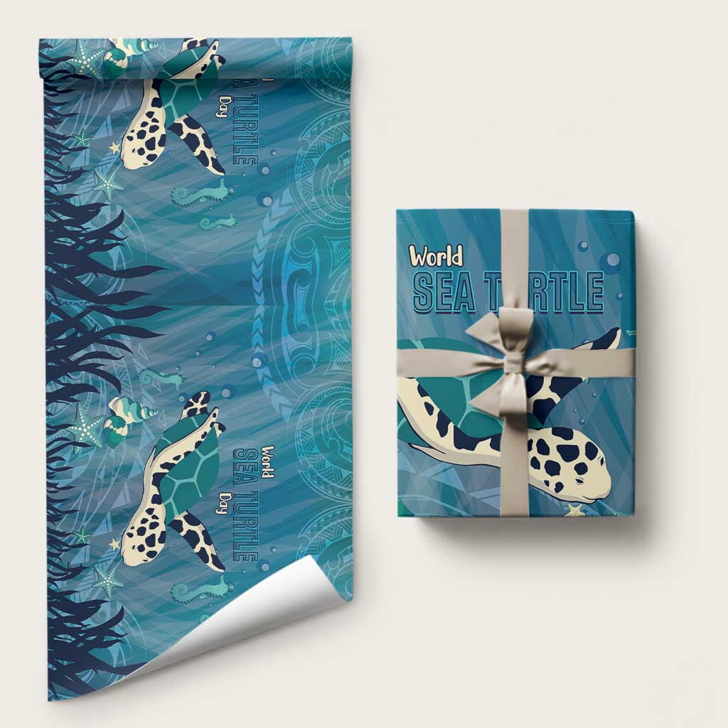 World Sea Turtle Day Polynesia Wrapping Paper Go With The Flow LT14 58" × 23" Cyan - Polynesian Pride
