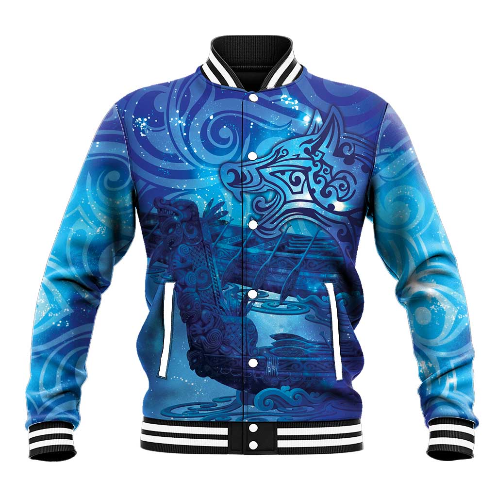 Kuri New Zealand Matariki Baseball Jacket Aotearoa Dog Waka Maori New Year Galaxy Vibes LT14 Unisex Blue - Polynesian Pride