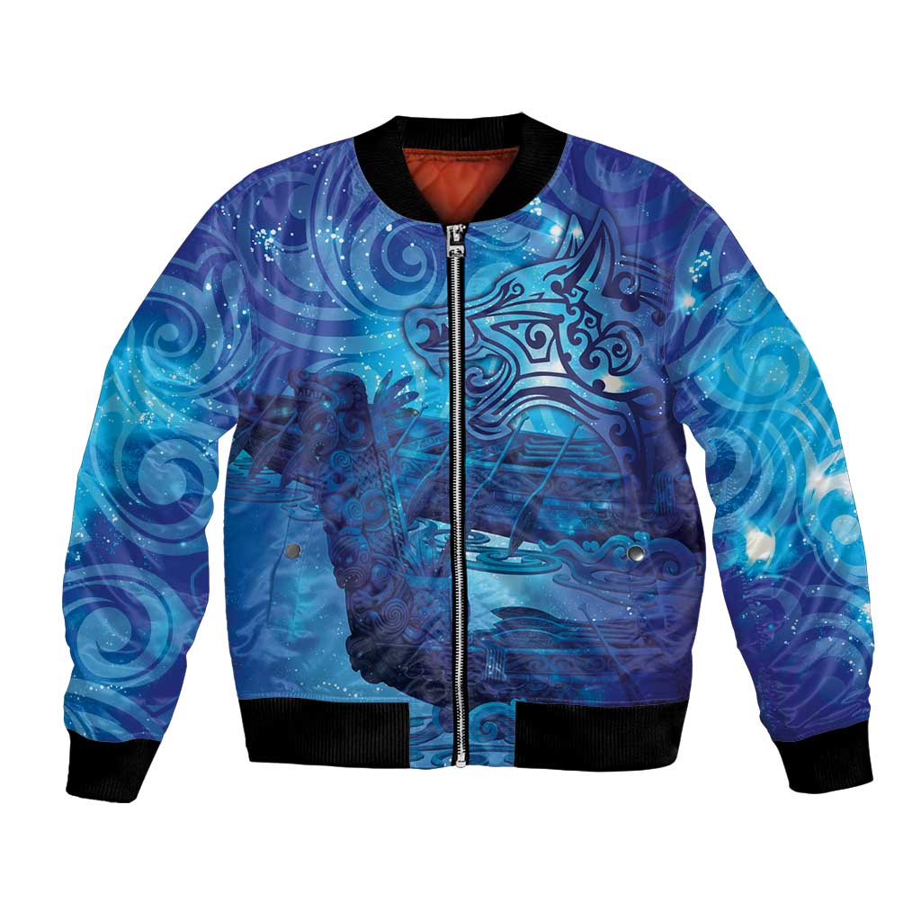 Kuri New Zealand Matariki Bomber Jacket Aotearoa Dog Waka Maori New Year Galaxy Vibes LT14 Unisex Blue - Polynesian Pride