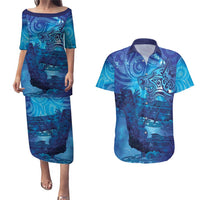 Kuri New Zealand Matariki Couples Matching Puletasi and Hawaiian Shirt Aotearoa Dog Waka Maori New Year Galaxy Vibes