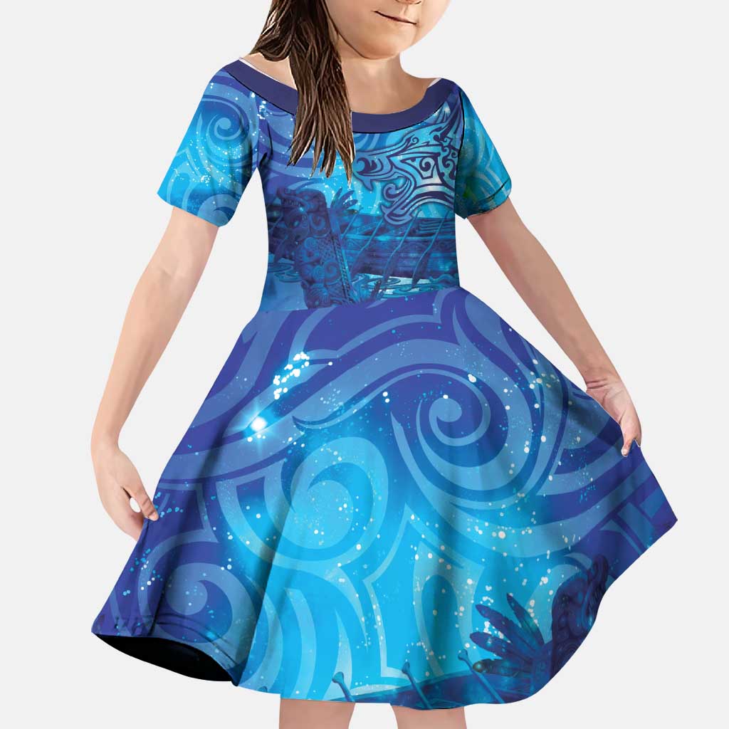 Kuri New Zealand Matariki Family Matching Off Shoulder Maxi Dress and Hawaiian Shirt Aotearoa Dog Waka Maori New Year Galaxy Vibes