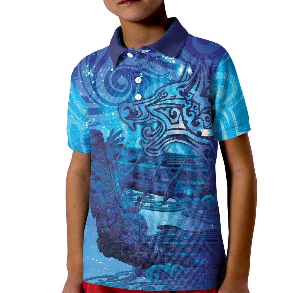 Kuri New Zealand Matariki Kid Polo Shirt Aotearoa Dog Waka Maori New Year Galaxy Vibes LT14 Kid Blue - Polynesian Pride