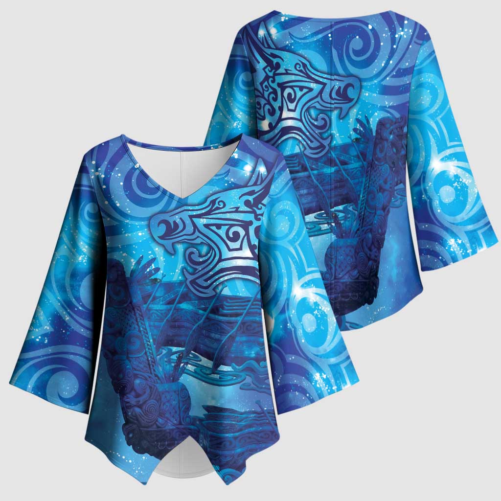 Kuri New Zealand Matariki Kimono Sleeve Blouse Aotearoa Dog Waka Maori New Year Galaxy Vibes