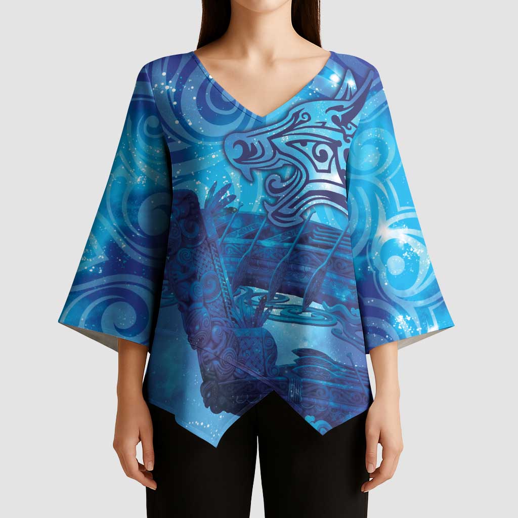 Kuri New Zealand Matariki Kimono Sleeve Blouse Aotearoa Dog Waka Maori New Year Galaxy Vibes