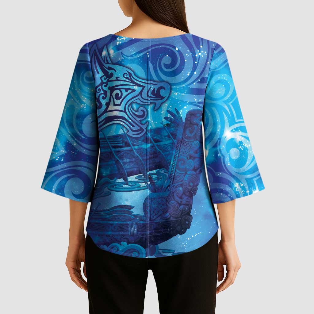 Kuri New Zealand Matariki Kimono Sleeve Blouse Aotearoa Dog Waka Maori New Year Galaxy Vibes
