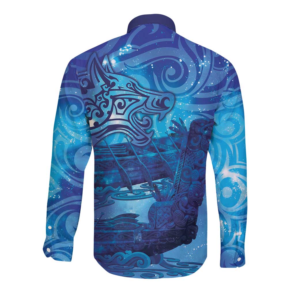 Kuri New Zealand Matariki Long Sleeve Button Shirt Aotearoa Dog Waka Maori New Year Galaxy Vibes
