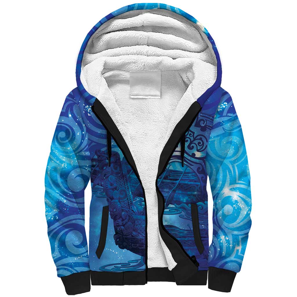 Kuri New Zealand Matariki Sherpa Hoodie Aotearoa Dog Waka Maori New Year Galaxy Vibes LT14 Unisex Blue - Polynesian Pride