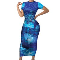 Kuri New Zealand Matariki Short Sleeve Bodycon Dress Aotearoa Dog Waka Maori New Year Galaxy Vibes