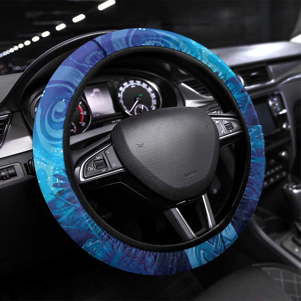 Kuri New Zealand Matariki Steering Wheel Cover Aotearoa Dog Waka Maori New Year Galaxy Vibes LT14 Universal Fit Blue - Polynesian Pride