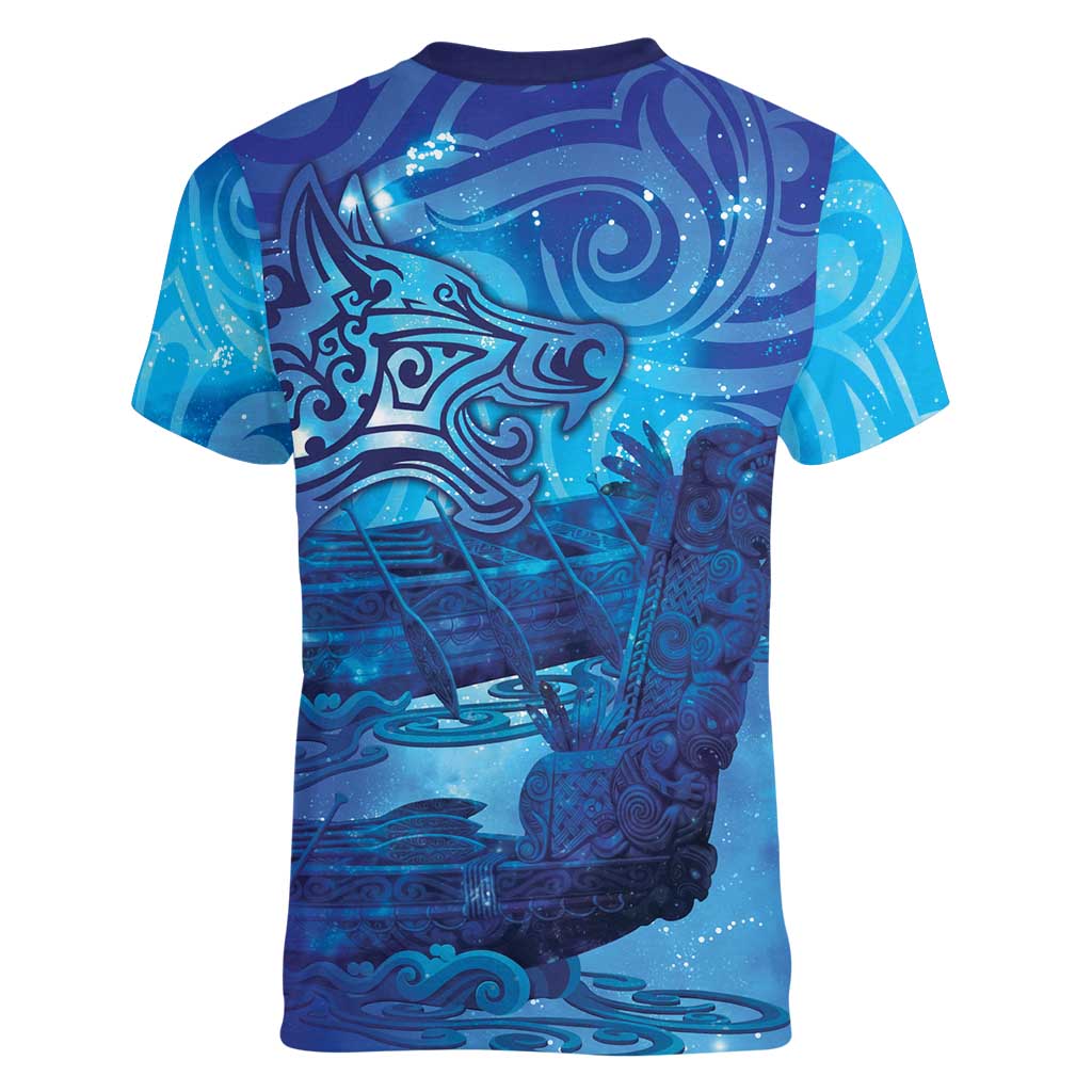 Kuri New Zealand Matariki Women V-Neck T-Shirt Aotearoa Dog Waka Maori New Year Galaxy Vibes