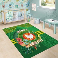 Personalized Manu'a Cession Day Area Rug Tropical Flowers With Polynesian Pattern