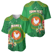 Personalized Manu'a Cession Day Baseball Jersey Tropical Flowers With Polynesian Pattern