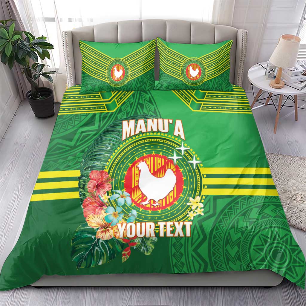 Personalized Manu'a Cession Day Bedding Set Tropical Flowers With Polynesian Pattern